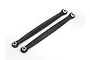 Two black non-adjustable rear upper suspension links for Maverick RC cars, featuring metal pivot inserts at each end.