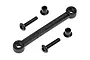 Maverick steering ackerman plate set including a black plastic steering link, two screws, and two bushings on a white background.