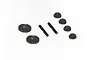 ARRMA differential internal gear set including two large bevel gears, four small satellite gears, and two metal cross shafts on a white background.