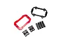 ARRMA servo mount set including a red aluminium frame, black plastic frame, four black standoffs, and four small black mounting plates.