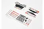 Three sheets of Traxxas E-Revo RC car decals featuring logos, numbers, and body graphics on a white background.