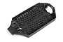 A black plastic main chassis plate for a Maverick RC car, featuring a honeycomb reinforcement pattern.
