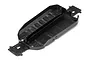A black molded plastic RC car chassis tub with mounting points and internal ribbing on a white background.