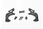 Traxxas wing mount set including two black plastic wing mount brackets and a collection of metal mounting screws on a white background.