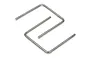 Two silver-coloured metal hinge pins for RC cars, one bent into a U-shape and one straight, isolated on a white background.