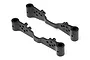 Two black plastic RC car body mount braces with multiple adjustment holes, shown from an elevated angle on a white background.