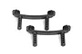 Two black plastic RC car body mounts with curved crossbars and vertical posts featuring multiple adjustment holes.