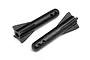 Two black plastic battery cover posts for Maverick RC vehicles, shown against a white background.