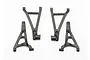 A set of four black plastic suspension arms for a Traxxas RC vehicle, laid out on a white background.