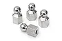 Four silver-coloured metal ball studs for RC cars, arranged on a white background.