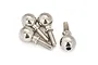 Four shiny gunmetal ball studs for RC cars arranged on a white background.