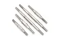 A set of four silver-coloured metal RC turnbuckles of varying lengths arranged diagonally on a white background.