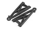 Two black plastic front lower suspension arms for a Maverick RC car, shown from a top-down angle on a white background.
