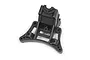 A black plastic front shock tower spare part for a Maverick RC vehicle, shown from a high-angle studio perspective.