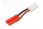 A Maverick RC adapter cable with a white Tamiya connector on one end and two 4mm HXT bullet connectors on the other, set against a white background.