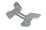 A gunmetal grey aluminium rear shock tower for a Maverick RC vehicle, featuring multiple mounting holes and a central cutout.