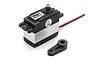 Maverick MS-06WR water-resistant RC servo with a black plastic case, silver metal center section, and a separate black plastic servo horn.