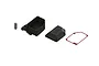 ARRMA radio box set including a black plastic receiver box, lid with ARRMA logo, red rubber gasket, and a small grey cable grommet.