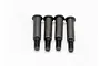Four black metal shoulder screws arranged side-by-side against a white background.