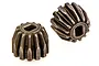 Two metal differential bevel gears for an RC car, shown from different angles against a white background.