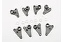 Traxxas progressive rocker arm set with eight grey plastic rocker arms and seven small white plastic washers arranged on a white background.