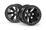 Two black 6-spoke RC car rims with beadlock-style detailing on a white background.