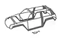 A grey plastic Traxxas 1/16 Summit ExoCage roll cage with a small pile of mounting screws on a white background.