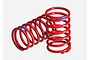 Two red Traxxas GTR shock springs with blue identification markings on a white background.