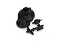 Black plastic spur gear cover and small accessory part on a sprue for an ECX 1/10 2WD RC vehicle.