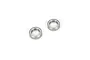 Two metal shielded ball bearings shown from an angle on a white background.