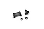 Black plastic RC wing and body mount parts for ECX 1/10 AMP DB, including a main mount, a smaller mount piece, and two rubber O-rings.