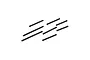 A set of seven black metal hinge pins for an RC vehicle, arranged in a loose cluster on a white background.