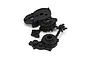 Black plastic RC gearbox case components for ECX 1/10 2WD vehicles, shown as a set of parts on a white background.