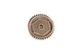 A studio shot of an Axial metal spur gear with a bronze-toned finish against a white background.