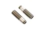 Two gunmetal grey threaded aluminium shock bodies for RC cars, shown against a white background.