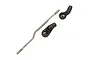 A metal panhard bar and two black plastic rod ends for an Axial RC vehicle on a white background.