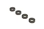 Four ARRMA 6x10x3mm rubber shielded ball bearings arranged in a diagonal line on a white background.