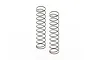 Two silver-coloured metal coil springs for RC car shock absorbers standing upright against a white background.