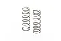 Two silver metal coil shock springs for an RC car, standing upright against a white background.