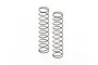 Two silver-coloured metal coil springs for RC car shock absorbers standing upright against a white background.