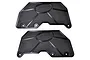 A pair of black RPM RC rear mud guards for Kraton and Outcast suspension arms, featuring a textured finish and embossed RPM logo.