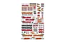A sheet of assorted Traxxas brand decals featuring logos, text, and racing graphics on a white background.