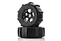 Two Rovan Sand Buster paddle tyres mounted on black beadlock rims for 1/5 scale RC cars, stacked against a white background.