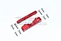 Two red anodized aluminium rear lower suspension mounts for RC cars with included mounting screws on a white background.