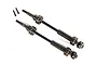 Two Traxxas Extreme Heavy Duty steel-spline front CV drive shafts with two small grub screws on a white background.