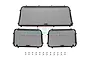 GPM Racing black stainless steel rear window guards for RC Jeep, including three mesh panels and mounting screws.