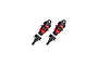Two ARRMA red and black aluminium RC shock absorbers shown against a white background.
