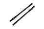 Two black hardened steel straight axle shafts for Axial RC vehicles, shown against a white background.