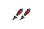 Two ARRMA aluminium RC shock absorbers with red bodies and black plastic components against a white background.