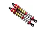 Two Yeah Racing 1/10 scale red and gold aluminium big bore shock absorbers for RC cars, shown against a white background.